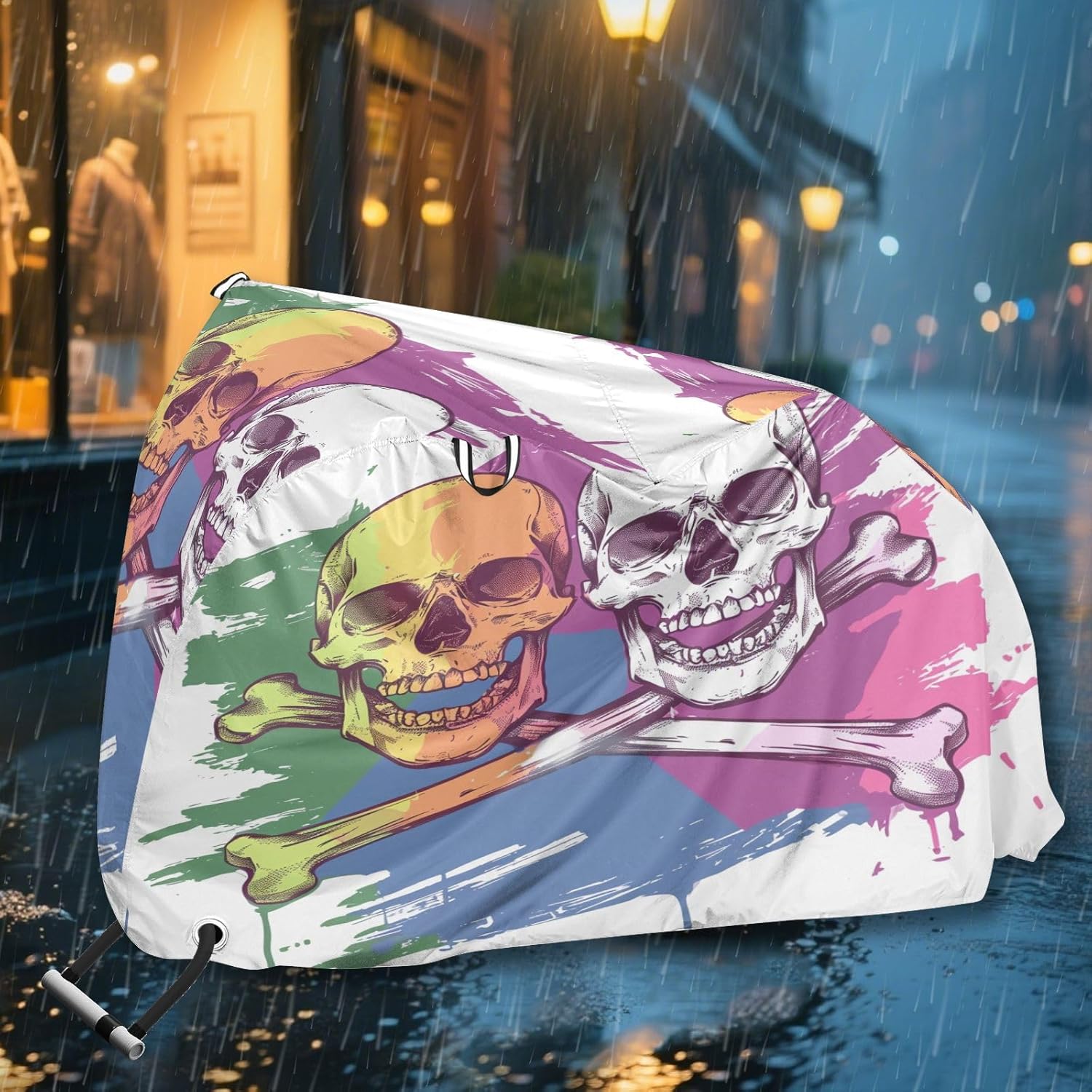 ALAZA Skull Bone Rainbow Color Bike Cover Waterproof Outdoor Ebike Bicycle Covers Tarp Protection for 1/2 Bikes, Sun UV Dust Wind Proof