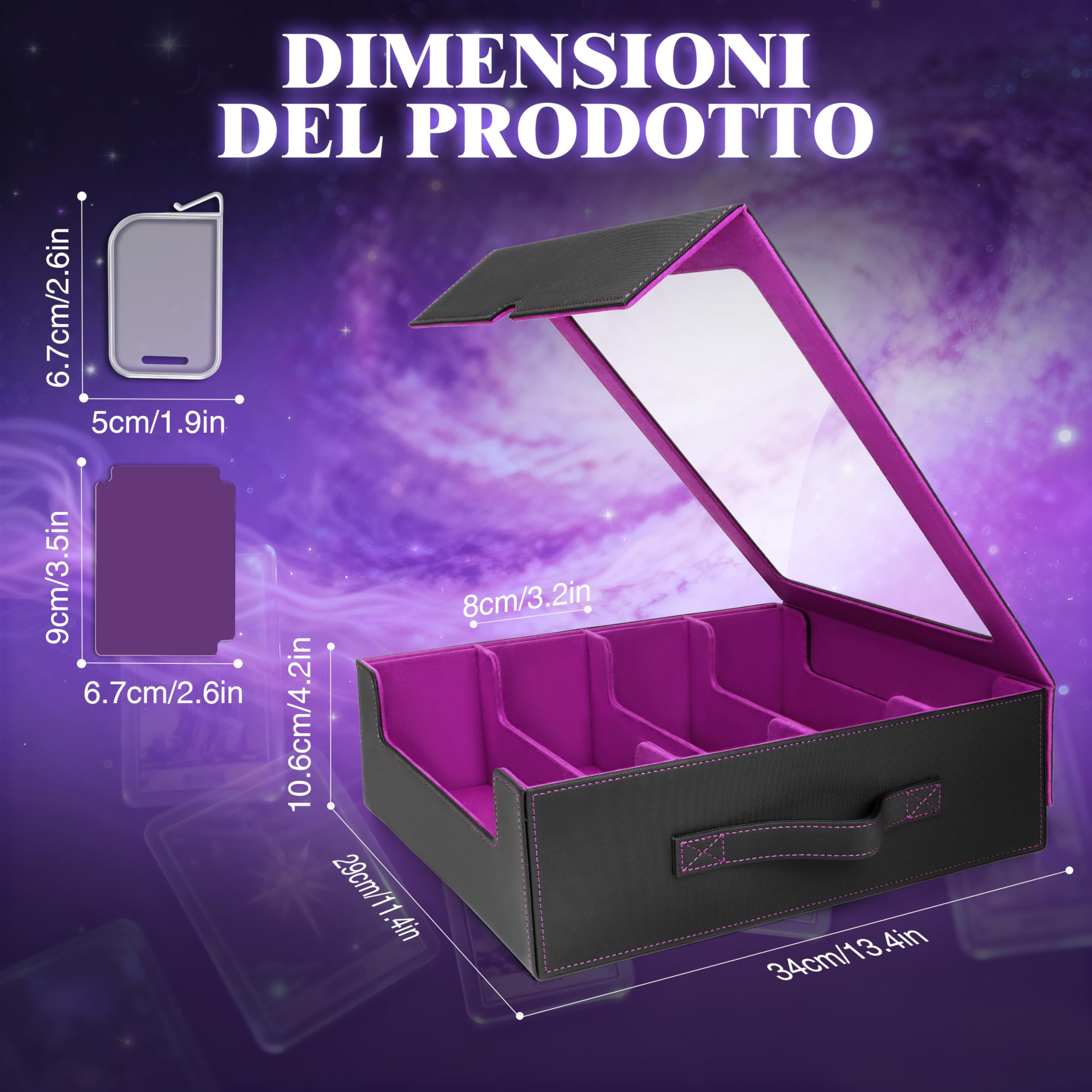 Charmofun Deck Box per Carte, Magnetic Scatola di Carte da Collezione per Oltre 2800+, Porta Deck con Pelle PU e Chiusura Magnetica, 10 Divisori per Carte, 4 Clip Divisorie (Viola, 2400+)