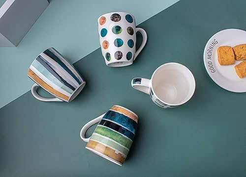 Miniatura 3 de Juego de 4 tazas de café con patrones de mármol de 11.5 oz, juego de tazas de té de cerámica.