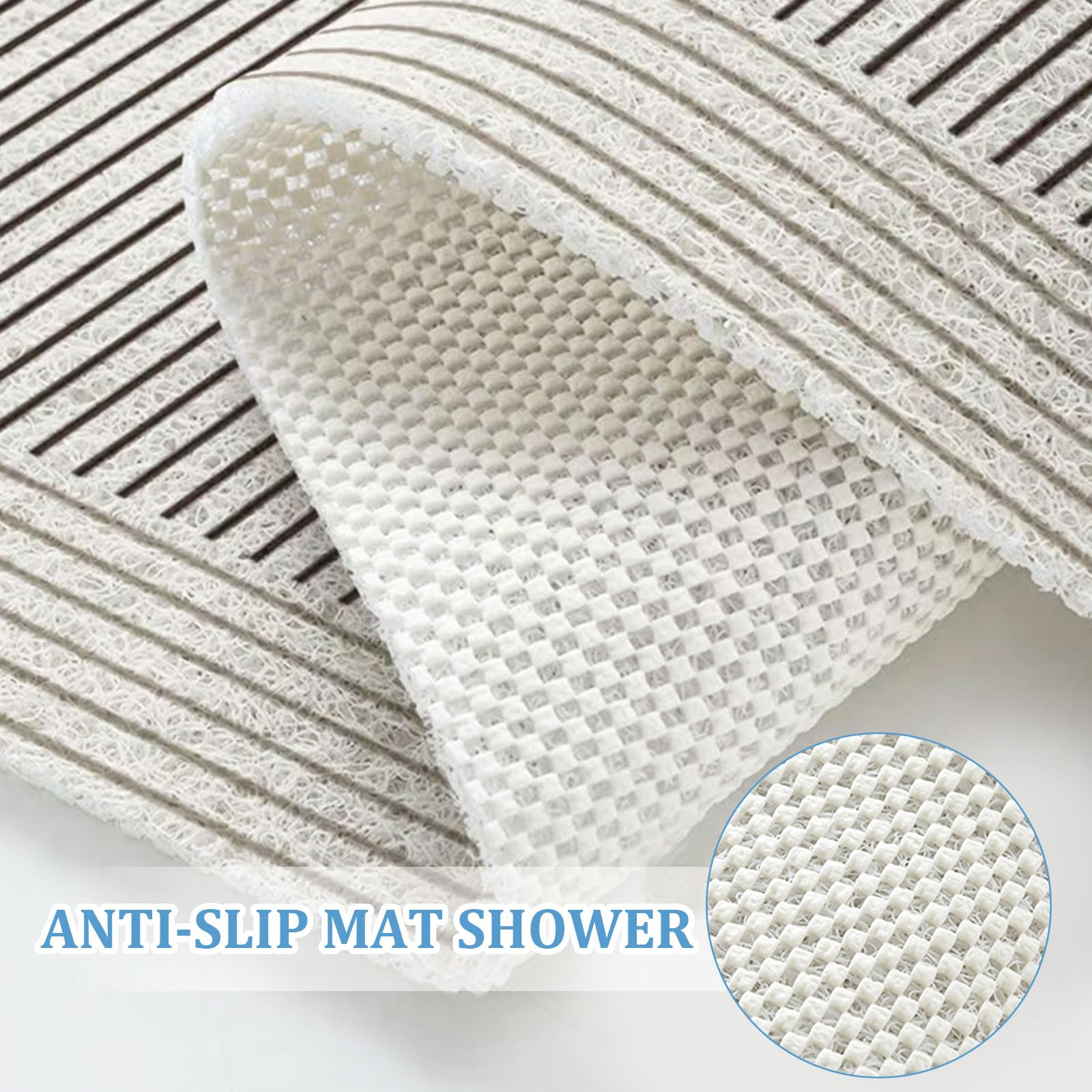 Tappetino da doccia, antiscivolo, antiscivolo, per vasca da bagno, in morbido PVC, antiscivolo, per doccia, per zone umide, ad asciugatura rapida (bianco, 60 x 120 cm)