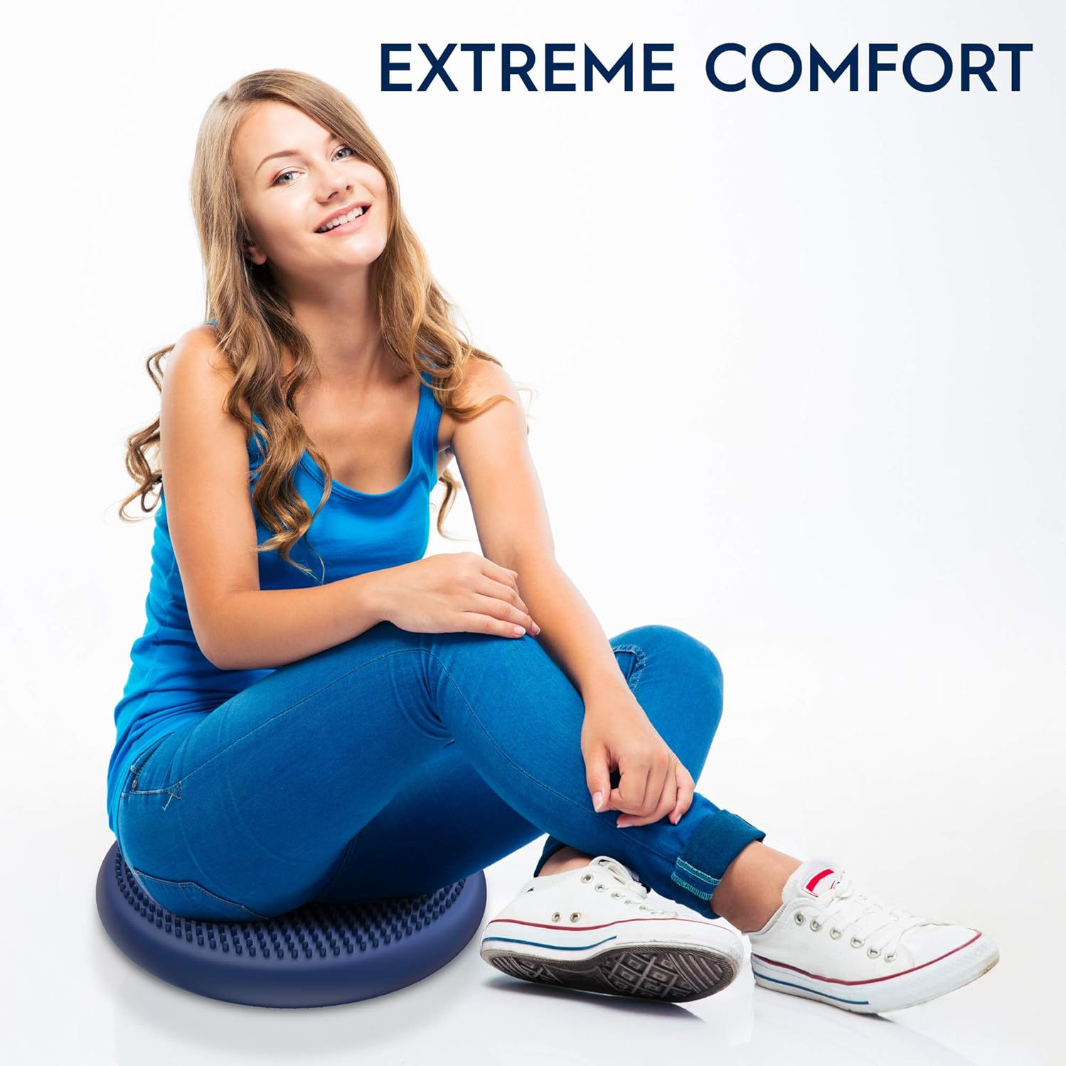 Bouncyband – Wiggle Seat – Blue, 13” D – Large Sensory Cushion for Kids Ages 6-18+ – Promotes Active Learning, Improves Student Productivity, Includes Easy-Inflation Pump