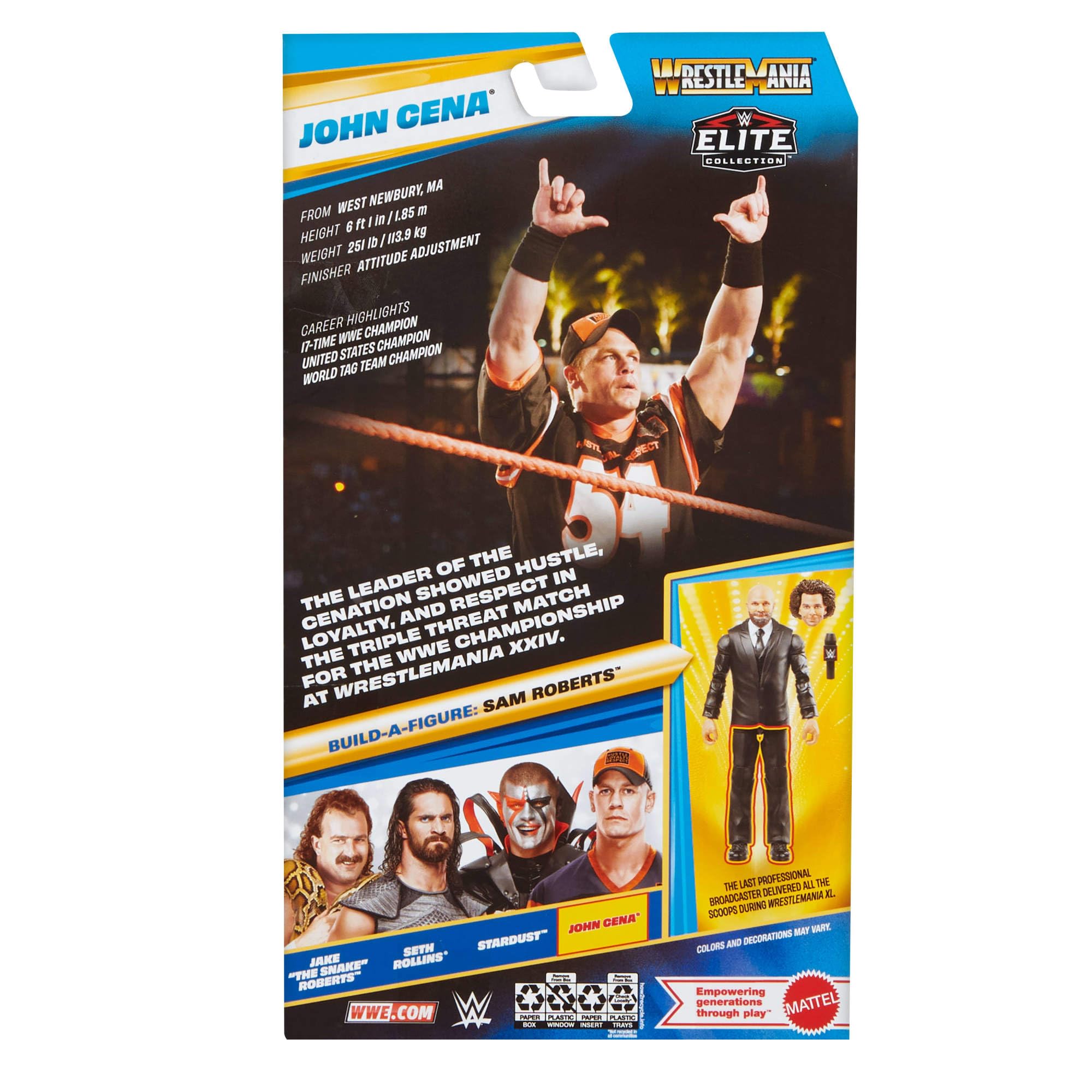 Mattel WWE Elite Collection Actionfigur und Zubehör, Premium Live-Event John Cena-Set, Wrestlemania mit Sam Roberts-Bauteilen, JHX77, [Mehrfarbig] | Premium Live Event Set, Wrestlemania, Zubehör inklusive, Sam Roberts Build-A-Figure Teile