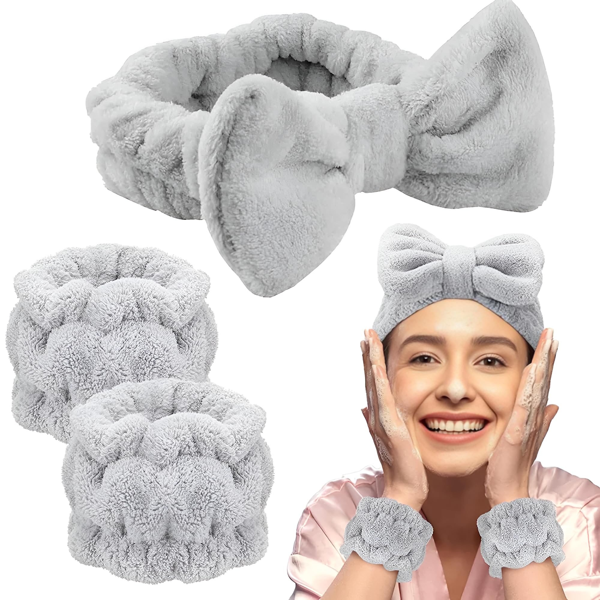 Spa Headband & Wrist Washband Set for Women | Soft Microfiber Bow Hair Band with Wristbands for Face Wash, Skincare, Makeup & Spa | Sweat Absorbent, Stretchable, Non-Slip Beauty Head Band (Multicolor)-image-27