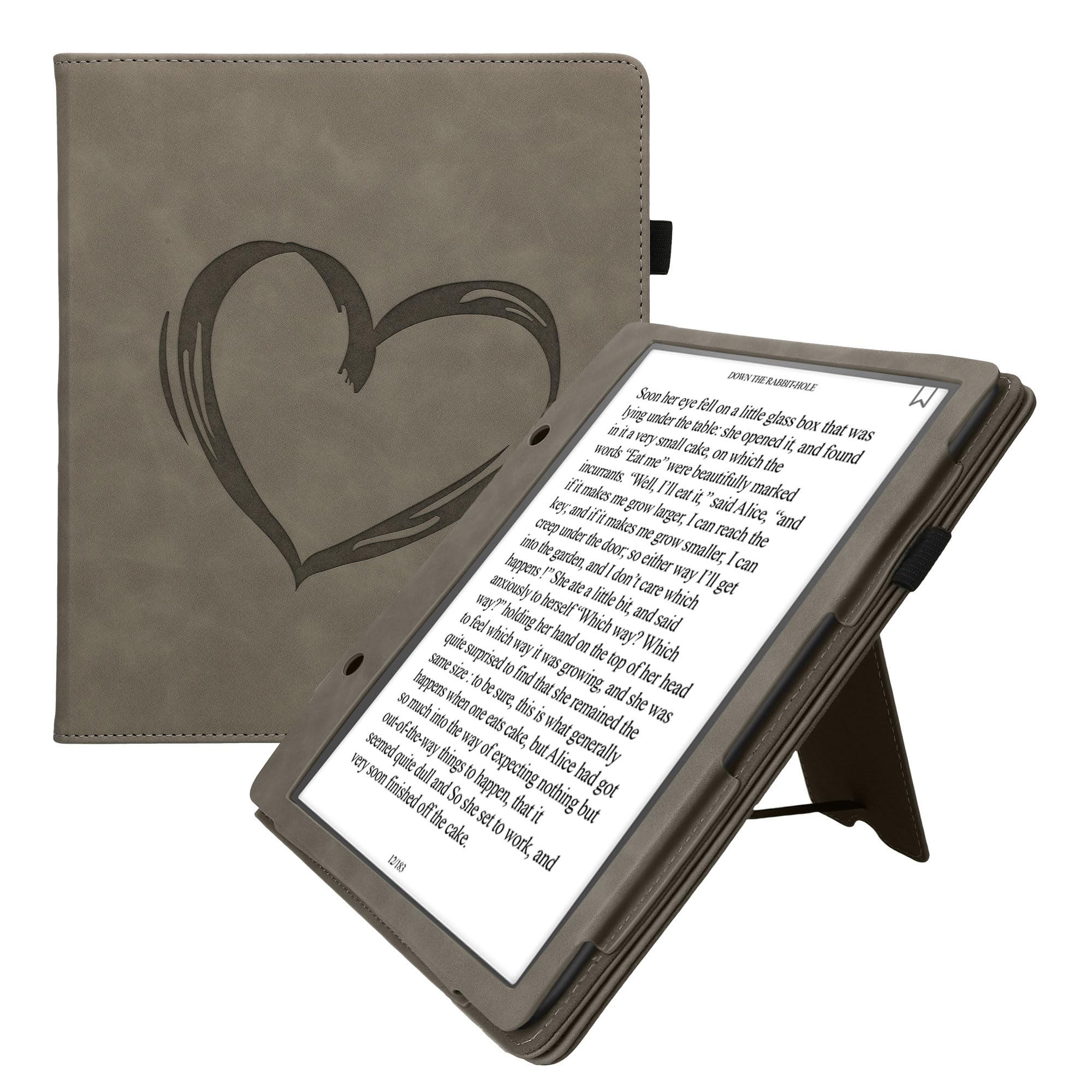 kwmobile Carcasa Compatible con Amazon Kindle Scribe (2022/2024) Funda - Funda con Stand Agarre de Mano y Tarjetero - Dibujo de corazón