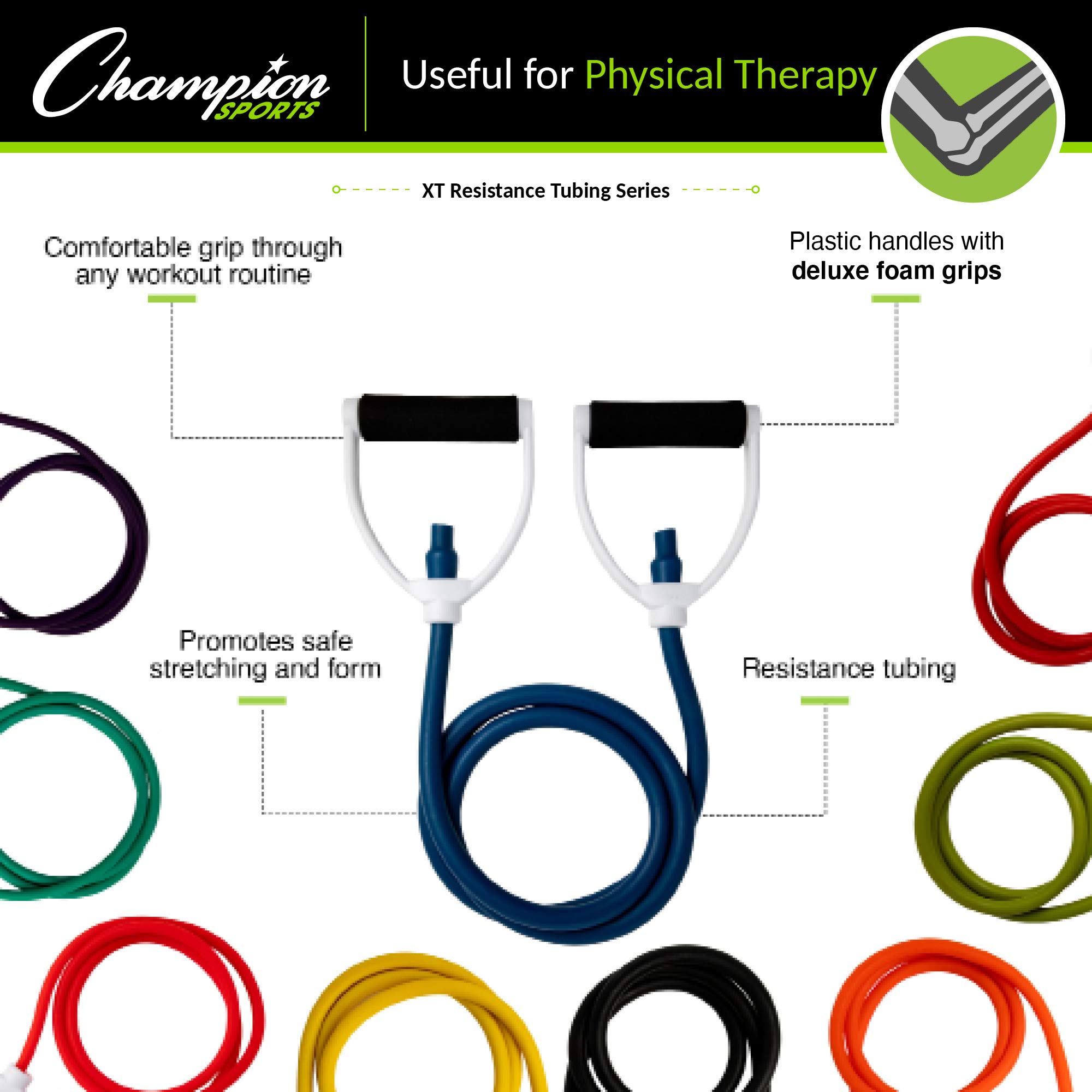 Champion Sports Fasce Elastiche di Resistenza per Uomini e Donne, Resistenza da 4,5 kg a 45,4 kg, Fascia Elastica Resistente per Allenamento di Forza, Stretching, Riabilitazione, Attrezzatura per