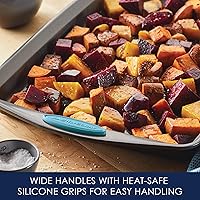 Vista 8 de Rachael Ray Bakeware - Juego de bandejas antiadherentes para galletas, 3 piezas, gris con agarres azul agave