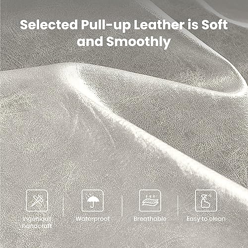 Miniatura 6 de PHI VILLA Juego de 4 taburetes de bar gris claro, sillas de altura de mostrador de piel sintética, taburetes de cocina para isla, taburetes de bar