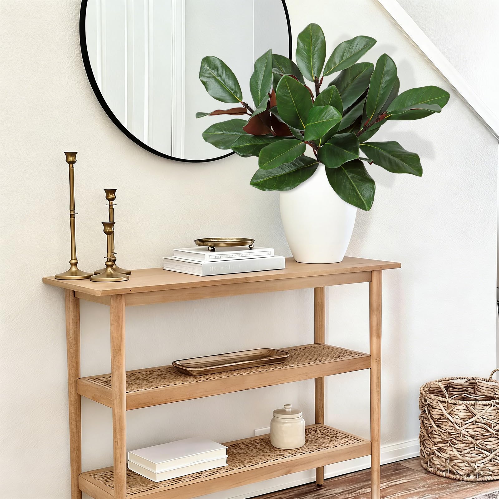 4 piante artificiali per esterni, resistenti ai raggi UV, foglie di magnolia finte, decorazione per la casa e il giardino, steli di magnolia finta per vaso, finestra, portico anteriore (55,9