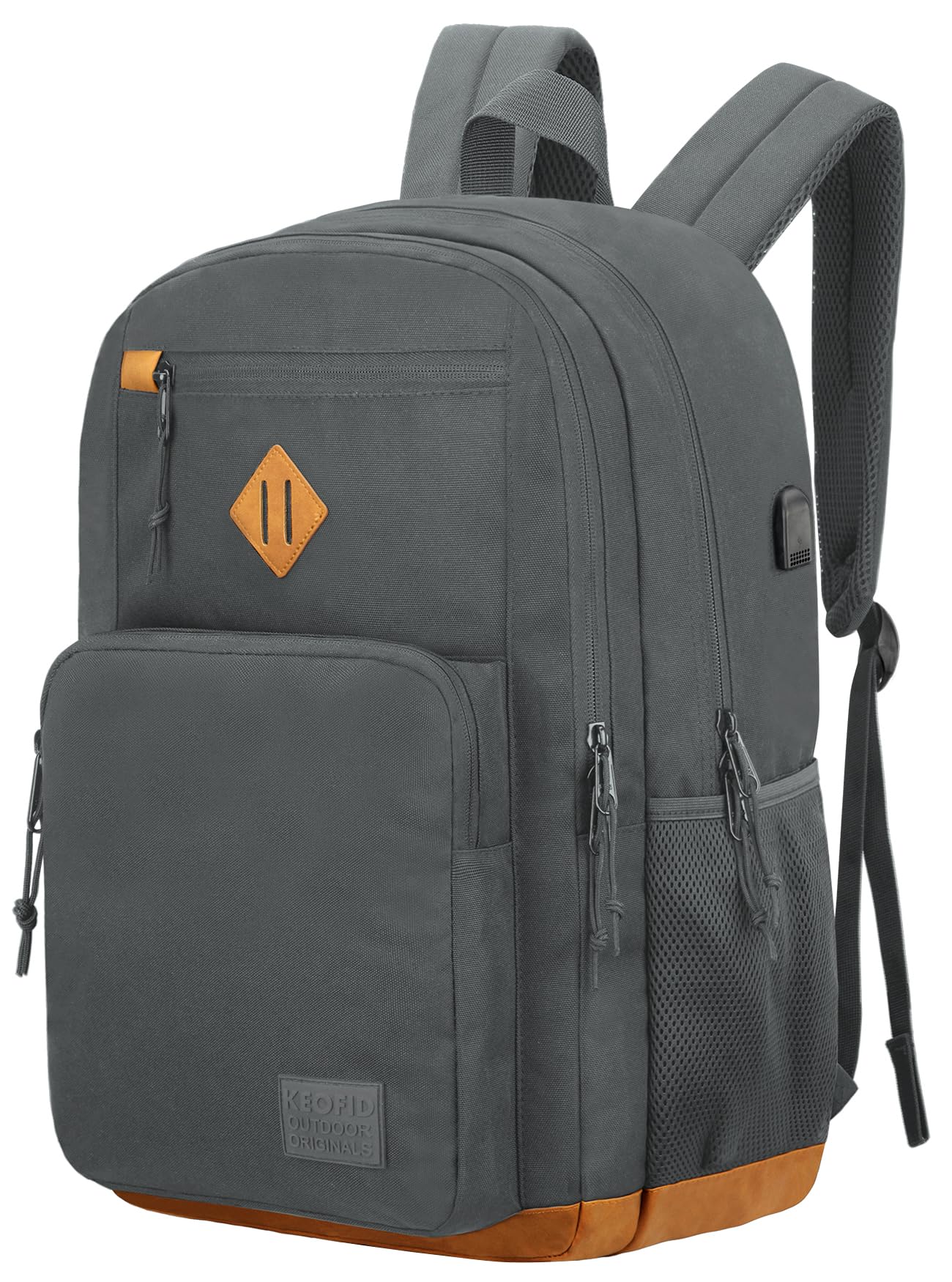 KEOFID classic carry-on travel backpack for men and women, Anti theft laptop backpack with USB charging port, work backpack, backpack for college, water resistent(Grey 19inches)