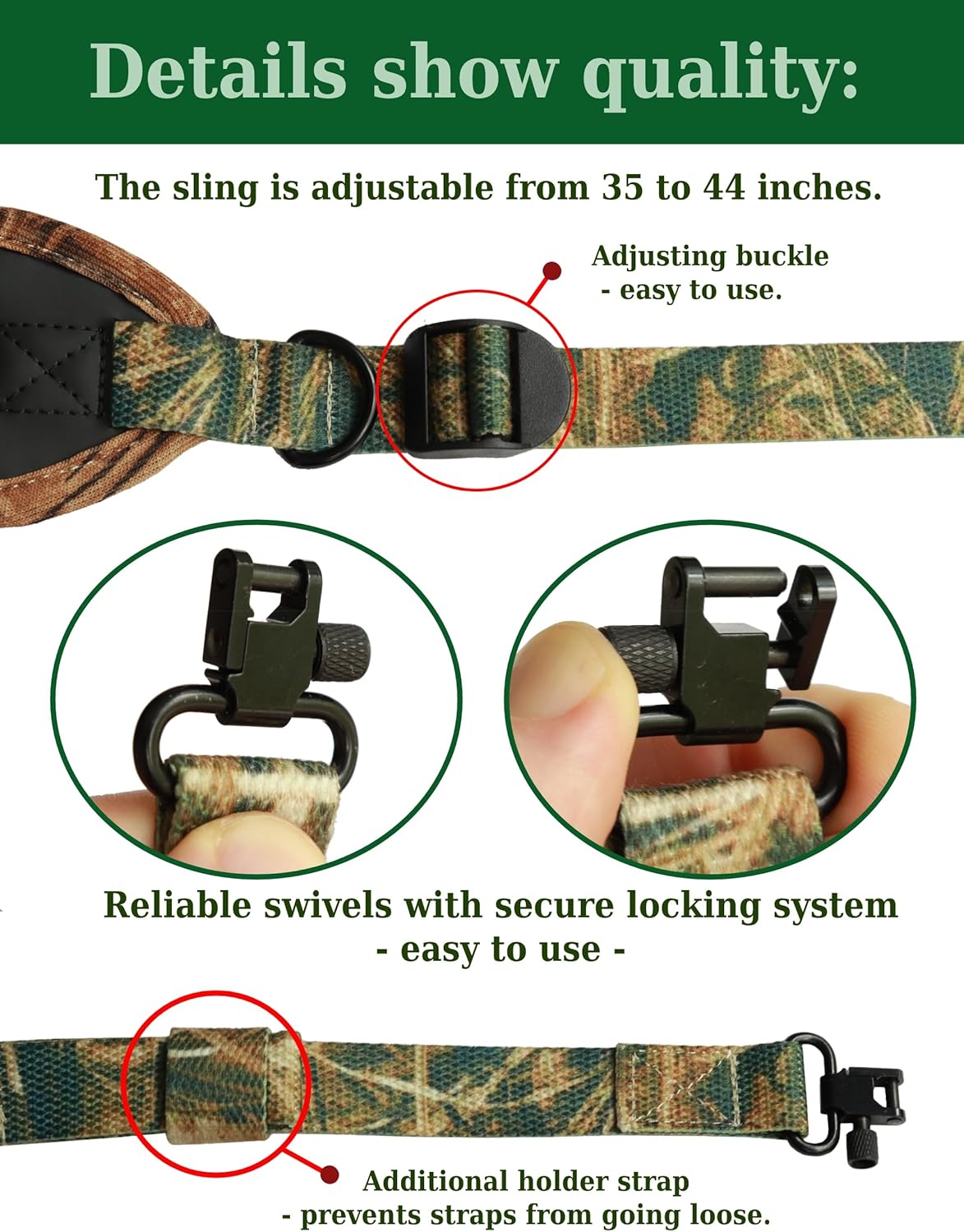 Gun Sling for 12 Gauge with 3 Shell Holders, Adjustable 12ga Shotgun Sling with Swivels, 2 Point Strap for Turkey & Waterfowl Hunting, Compatible with Mossberg 500 & 590 and Remington 870 Accessories