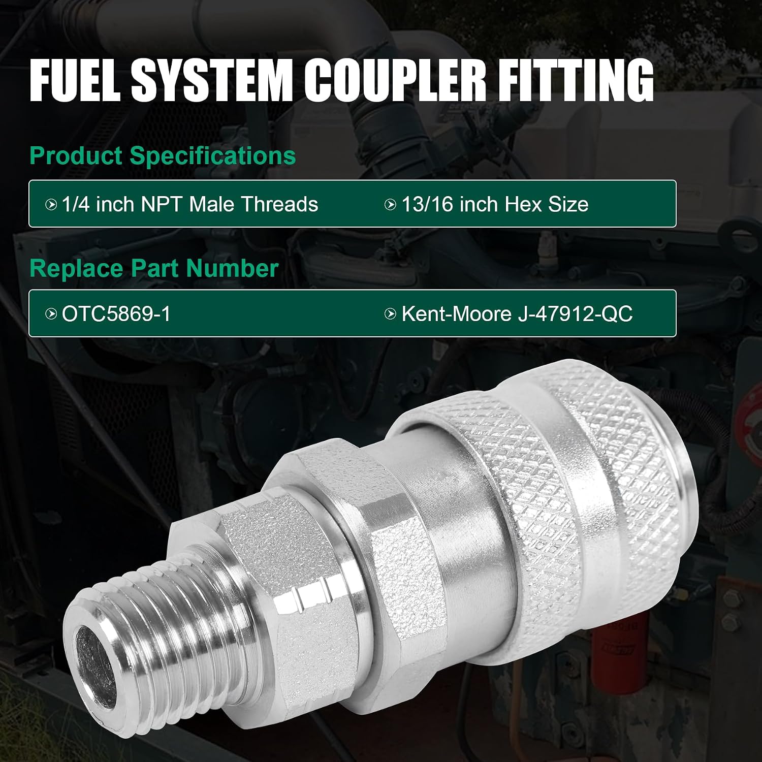 Fuel System Coupler Fitting Tool for Connection to 'Compu-Check' Quick Connect Fittings Compatible With Cummins Caterpillar Detroit Diesel S60 MBE900 MBE4000 Engines Replace J-47912-QC OTC 5869-1