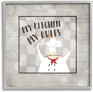 Stupell Industries My Kitchen My Rules Phrase French Mustache Chef, Designed by Milli Villa Gray Framed Wall Art, 17 x 17, Brown