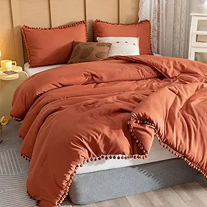 YIRDDEO Twin Comforter Set - Comforter Twin Size Bed with Ball Pom Fringe, Soft Bedding Set for All Seasons - 2 Pieces, 1 Comforter (66"x90") & 1 Pillow Sham(20"x26"), Terracotta
