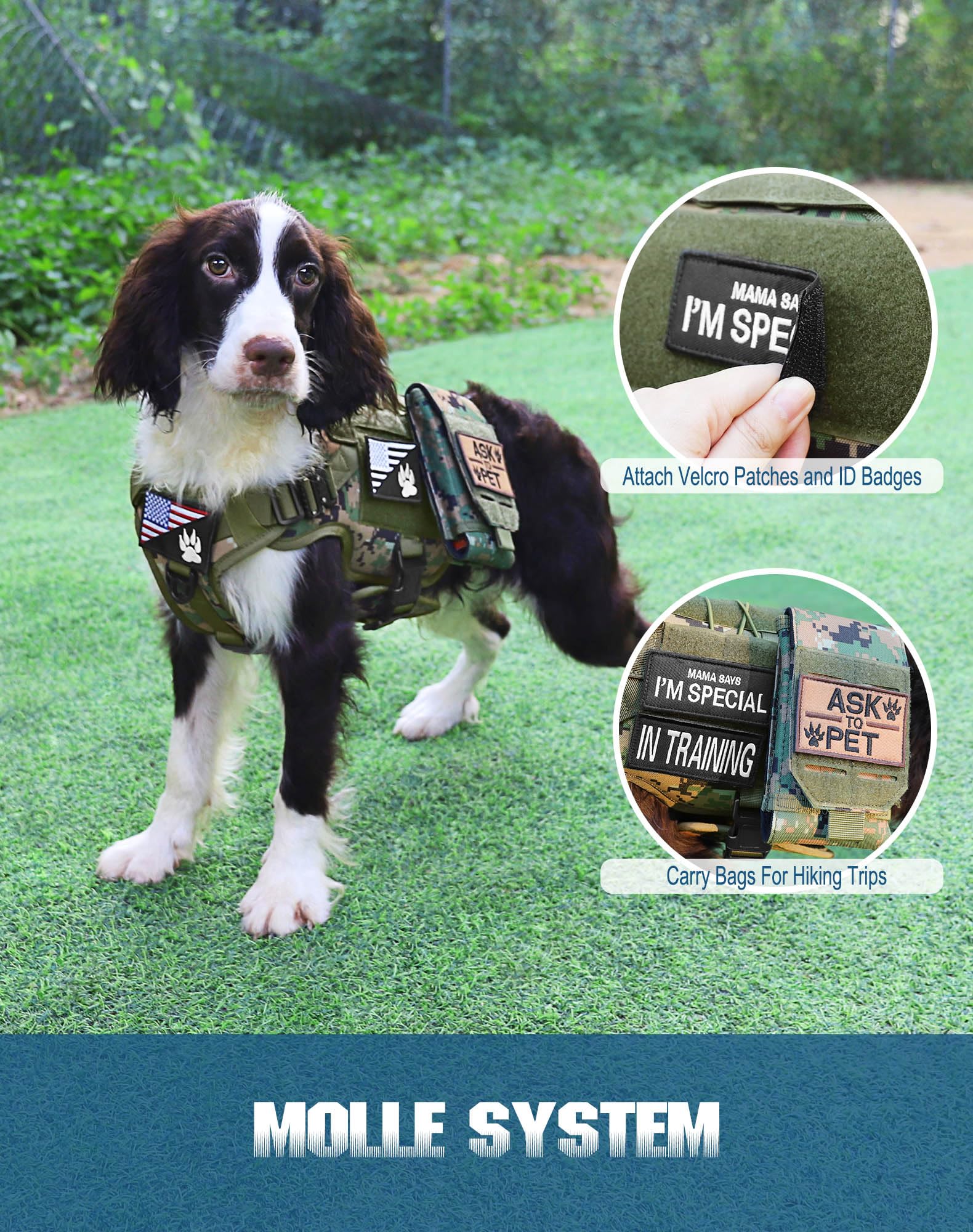 Arnés táctico para perros pequeños (Woodland Camo,S)