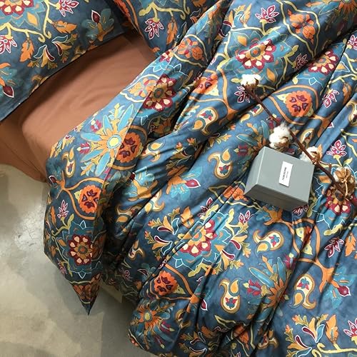 Miniatura 4 de Eikei Home Edredón de lujo de estampado de Medallón de Damasco Boho cachemira, Juego de Ropa de Cama de 400 Hilos de Algodón Egipcio de Satén con