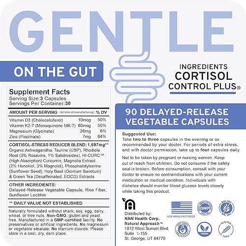 Miniatura 6 de Cortisol Control Plus - Apoya el alivio del estrés, la respuesta equilibrada al cortisol, la relajación y el sueño reparador - Ashwagandha,