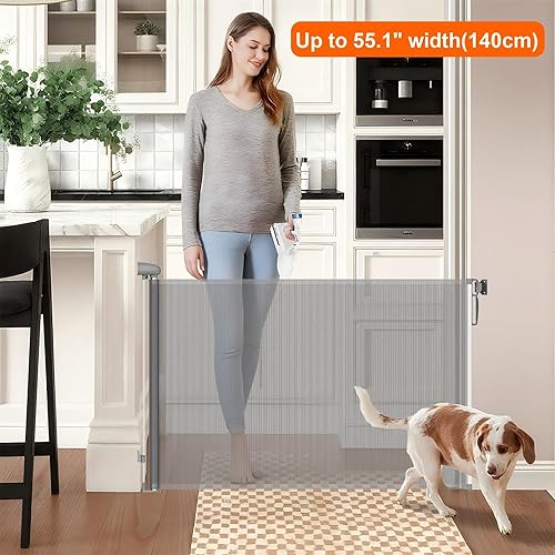 Miniatura 2 de Puerta de seguridad retráctil, puerta temporal para mascotasperrosgatos, puerta temporal de seguridad para bebés, material suave de malla, se