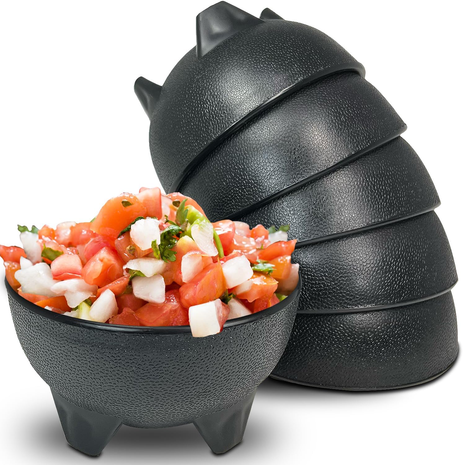 Salsa Bowls – 6 Pack (Black), 13oz BPA FREE Small Bowl Unbreakable Mexican Molcajete Chips Guacamole, Serving Dish, Sauce Cup, Side bowl, Snack, Chips, Dip, Nuts, Candy, Ice Cream, Party Use