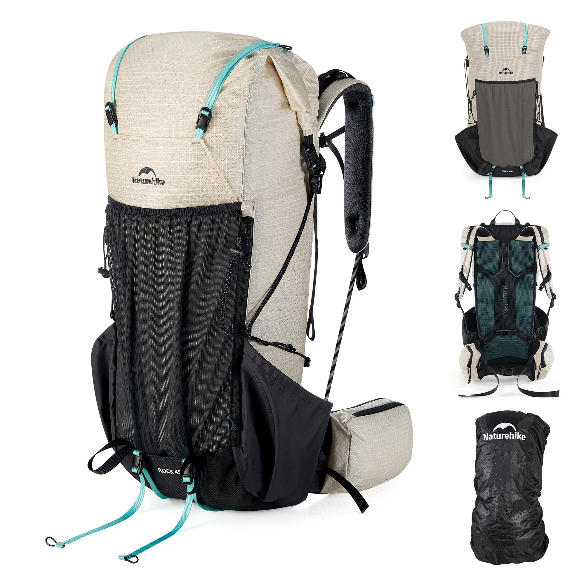 Naturehike Rock 2.0 Upgraded Internal Frame Backpack, 45L Backpacking Pack for Outdoor Camping Travel Backpacking with Rain Cover Ultralight Backpack for Adults (45L/White/L)
