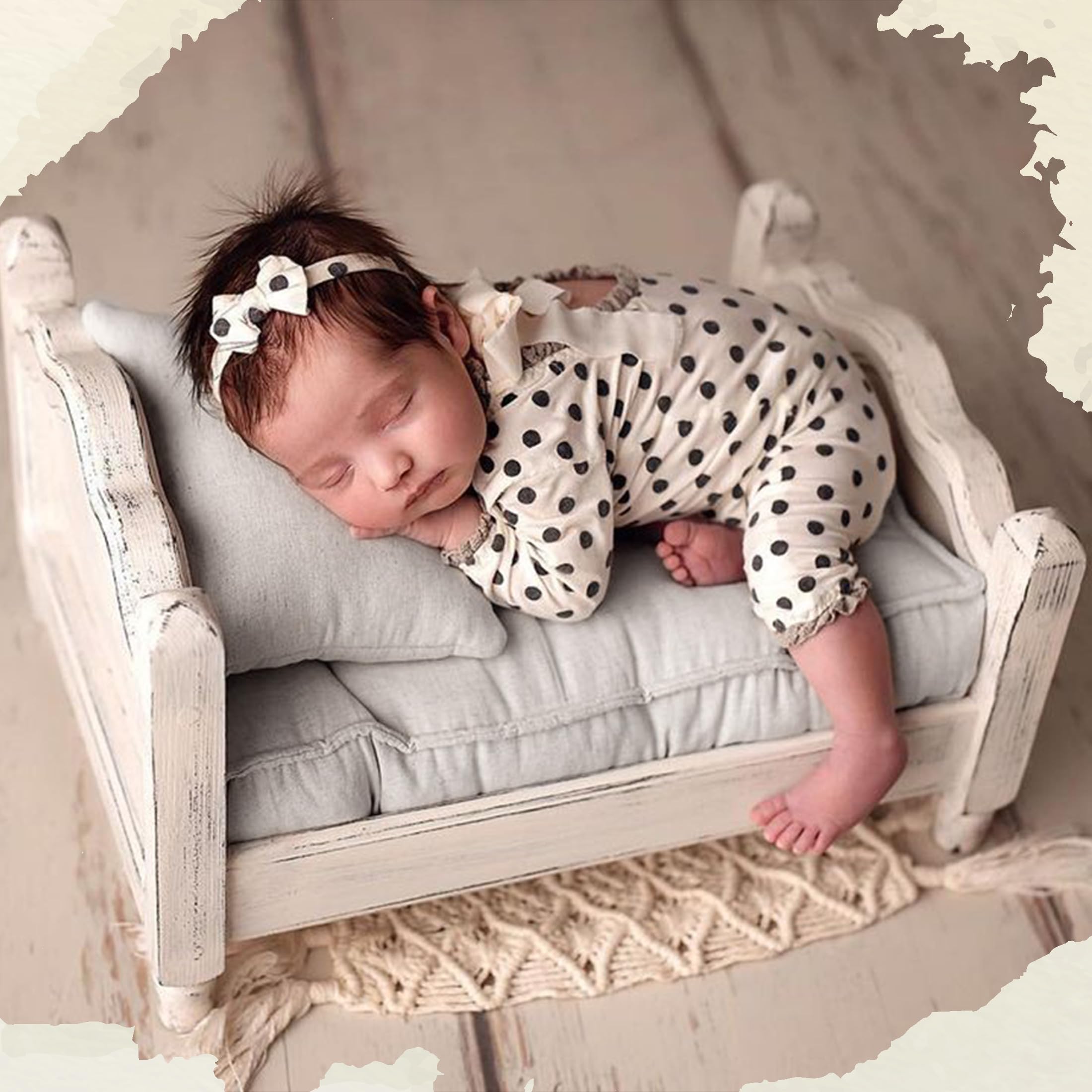 Accessoires de Photographie pour Nouveau-né - Coussin Blanc - Matelas - Tapis de Lit pour Studio - Oreiller de Séance Photo pour Bébé en Coton