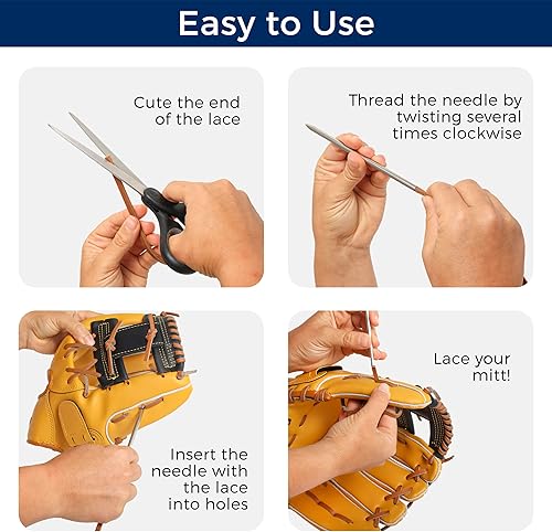 Miniatura 6 de TOFL Kit de encaje para guantes de sóftbol y béisbol  Kit de reparación de cordones de guante de encaje  2 cordones de cuero con aguja de cordones