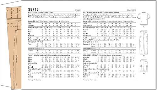 Miniatura 8 de Simplicity Camiseta de punto para hombre, pantalones cargo y pantalones cortos, patrón de costura, multicolor, 2 piezas