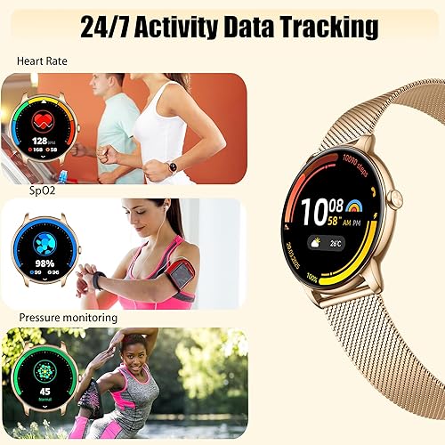 Miniatura 4 de Reloj inteligente para mujer, rastreador de actividad AMOLED de 1.32 pulgadas con frecuencia cardíaca, oxígeno en sangre, monitor de sueño,