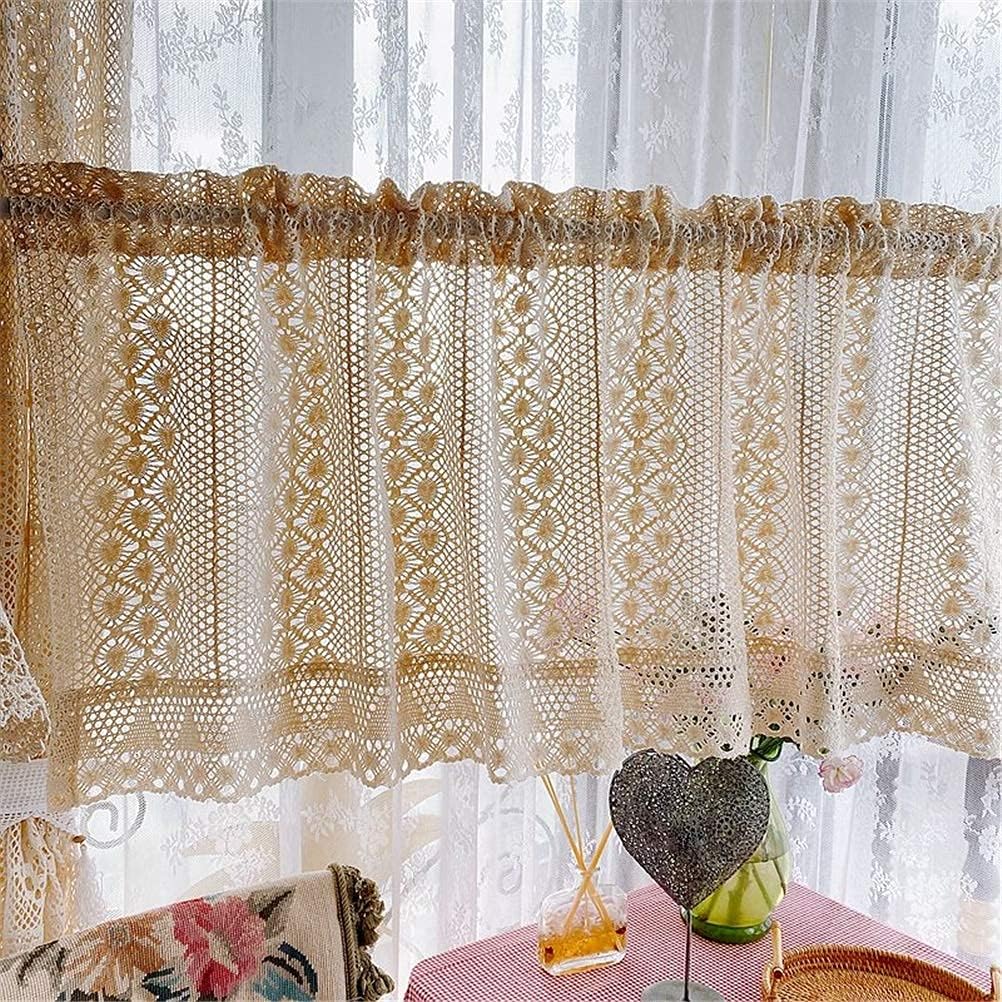 Short Curtains, Blackout Curtains, Curtain Romantic Bistro Curtain, Hollow Knitted Lace Short Curtains Window Pediments Art for Home Apartment Kitchen Dorm,Beige,200x60cm Home Kitchen Decor Short Cur
