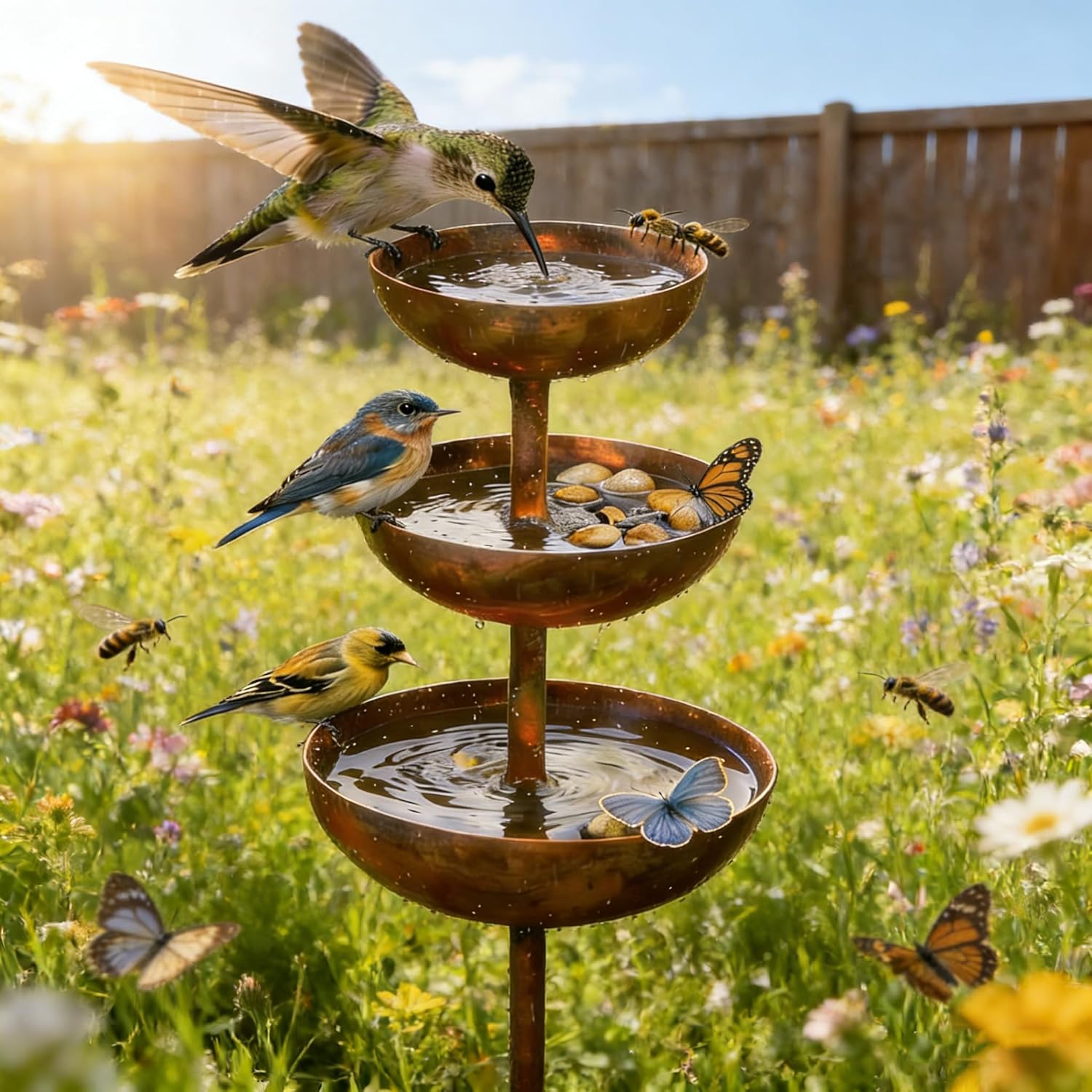Elevate Your Outdoor Space with Our 2026 New Rain Catcher - Plant Support Metal Garden Ornament! Featuring 3-Tiered Water Bowls, Bird Bath & Butterfly Feeder – Perfect Yard Art Decor