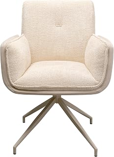 Kare Design Swivel Chair Hilla, White, 49 cm Seat Height, Dining Chair Upholstery Chair with Armrests, 180 Degree Rotatable Living Room, 86 x 63 x 64 cm (H/B/D)