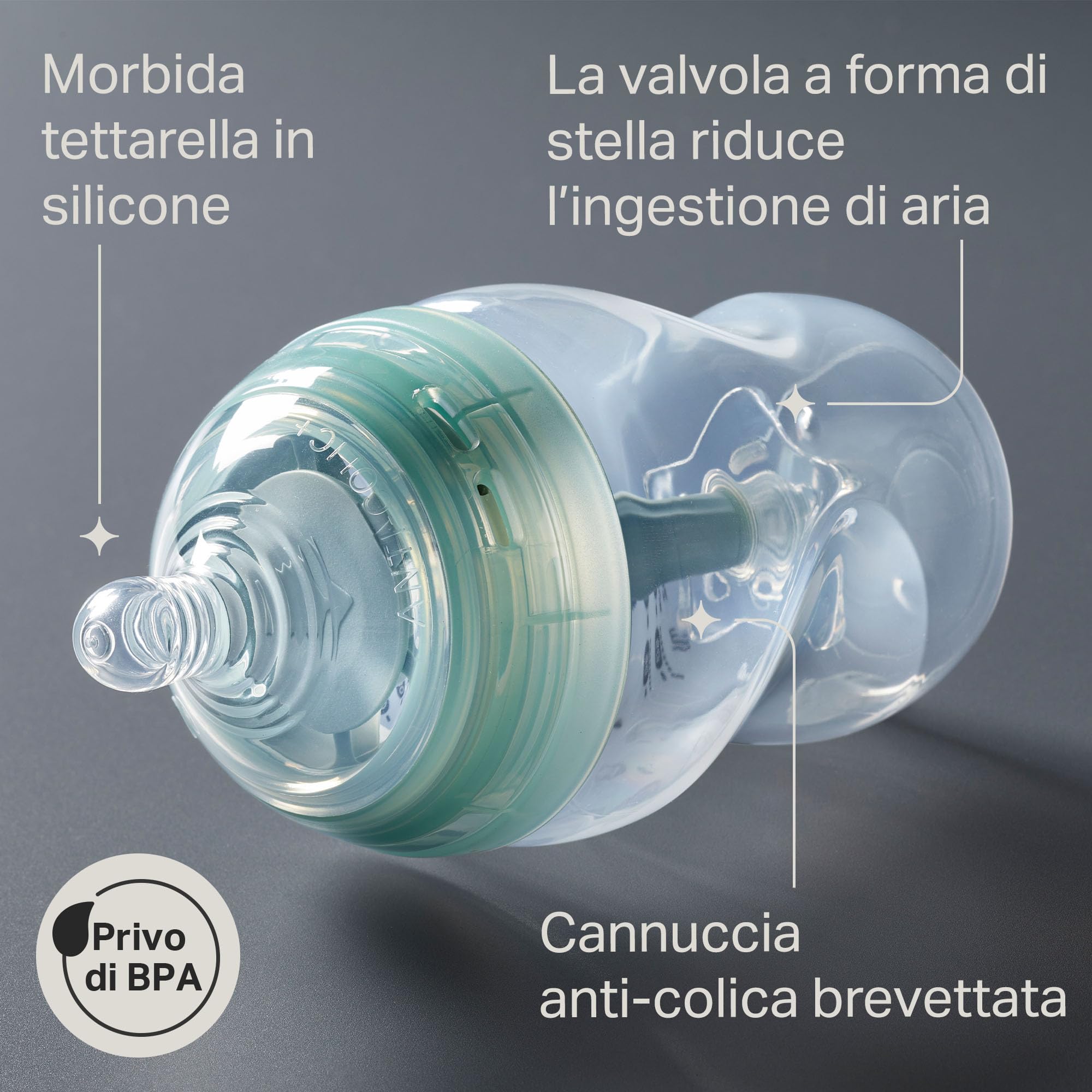 Tommee Tippee biberon anti-colica, 260ml, con tettarella simile al seno materno, cannuccia anti-colica ventilata, autosterilizzante, 3 pezzi