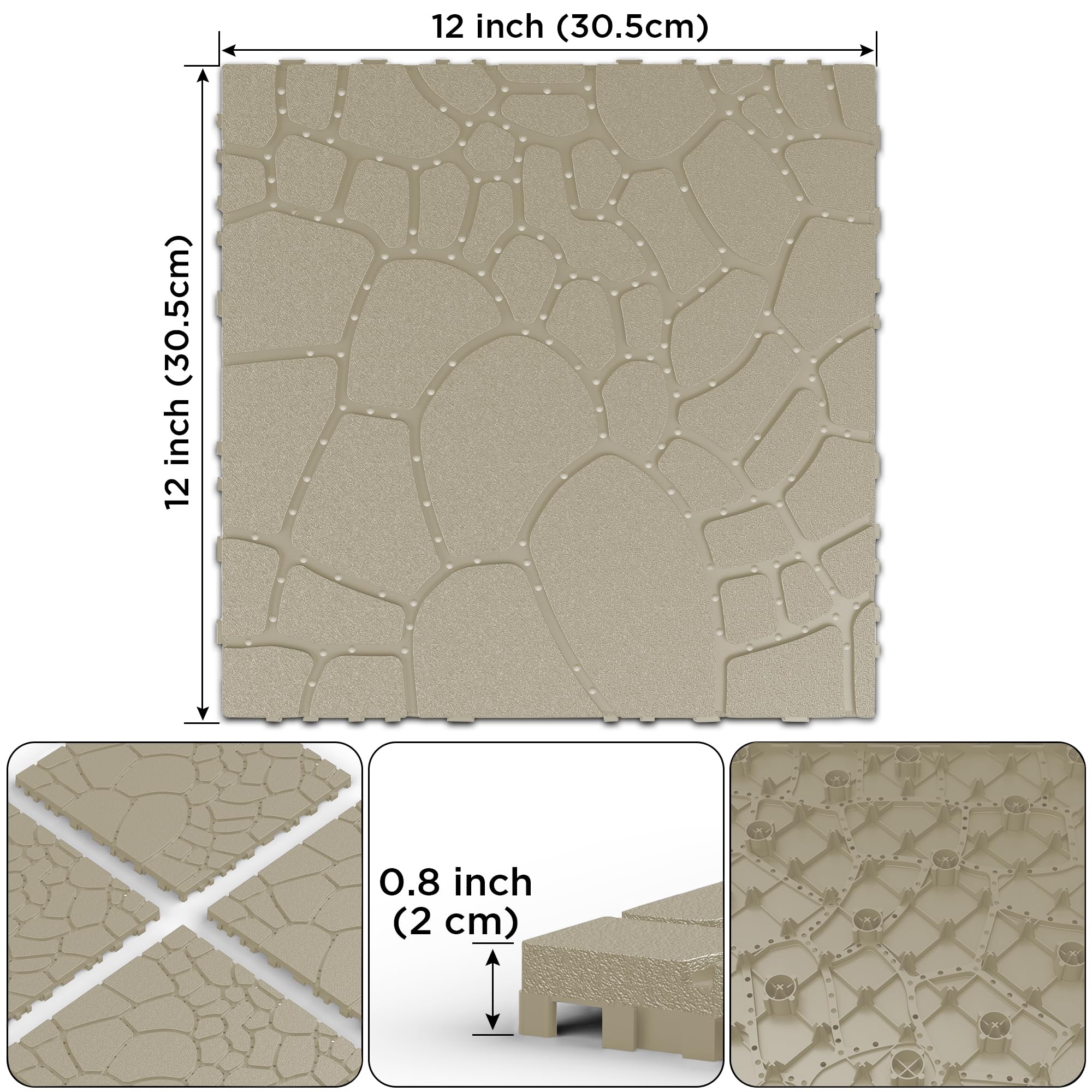 Kunststoff Terrassenfliesen Klicksystem 44er Set 30x30cm Balkonfliesen Wetterfest Bodenfliesen Outdoor Klickfliesen Terrasse Beige wasserdicht rutschfest Drainage DIY Bodenplatten Veranda Garten