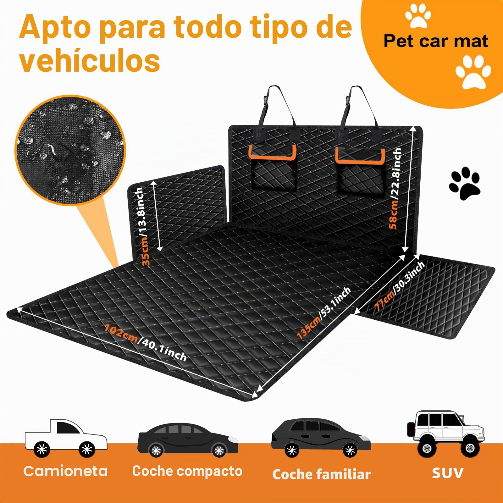 DATEFUN Funda Maletero Coche Perros - Universal Protector con Dos Bolsas de Almacenamiento - Impermeable & Antideslizante Adecuado para Autos Pequeños y Medianos