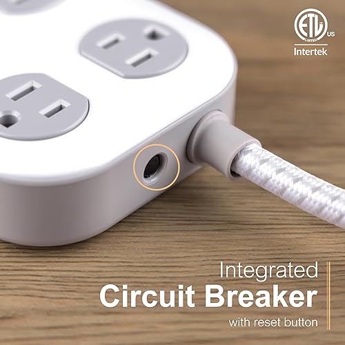 Miniatura 6 de GE Regleta protectora SurGE de 7 salidas con USB, 2 USB-A, cable trenzado de 4 pies, extensor de salida multienchufe, enchufe plano, estación de