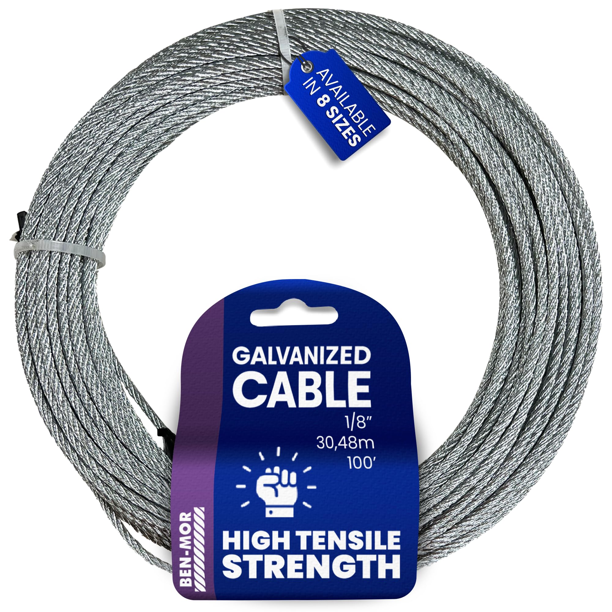 Galvanized Steel Cable – 1/8 in x 100 FT 7X7 Core Flexible Cable Wire for Fencing, Clothesline, Deck Railing, Pulley, and Winch Loop Rope with 340 LBS Working Load Limit for Home and Industrial Use