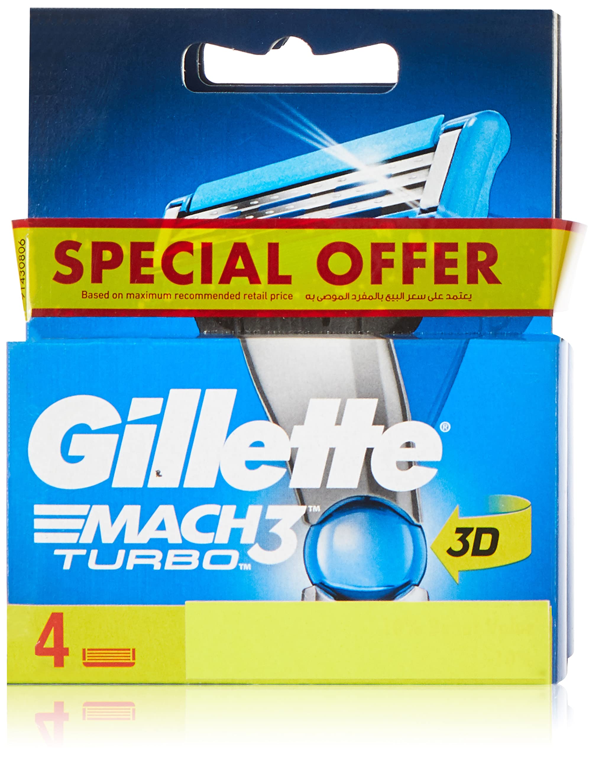 Gillette Mach 3 Turbo Men Razor Blade Refills, 4 Count Triple Pack