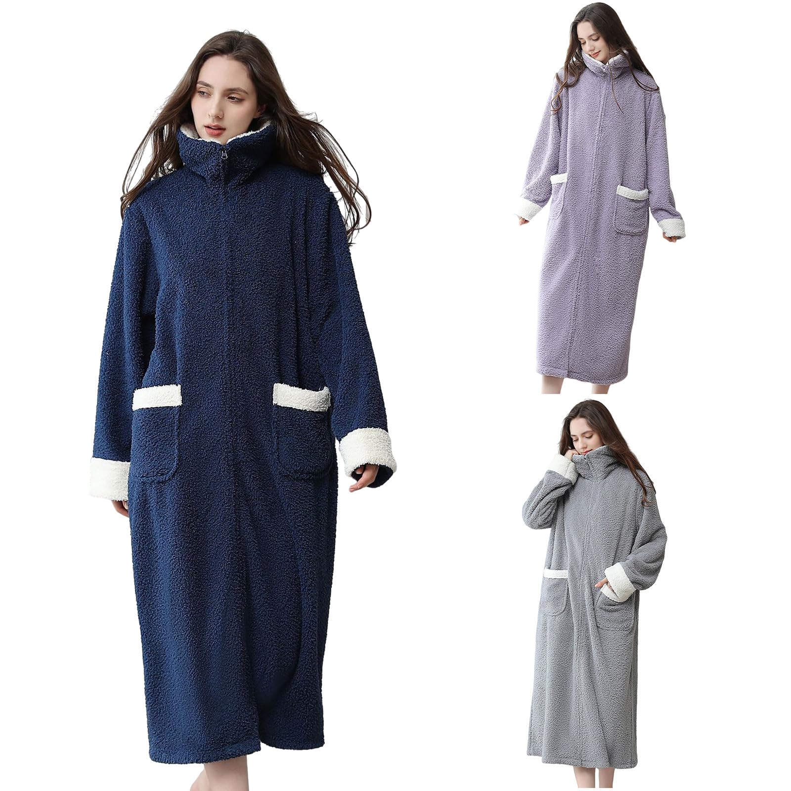 Batas de felpa con cuello delantero con, Gray XL
