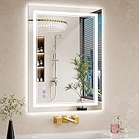WISSMILESHOME 24x32 LED Bathroom Mirror with Lights, Anti-Fog, Backlit + Front Lit, Dimmable 3 Colors, Shatterproof Tempered Glass Vanity Mirror