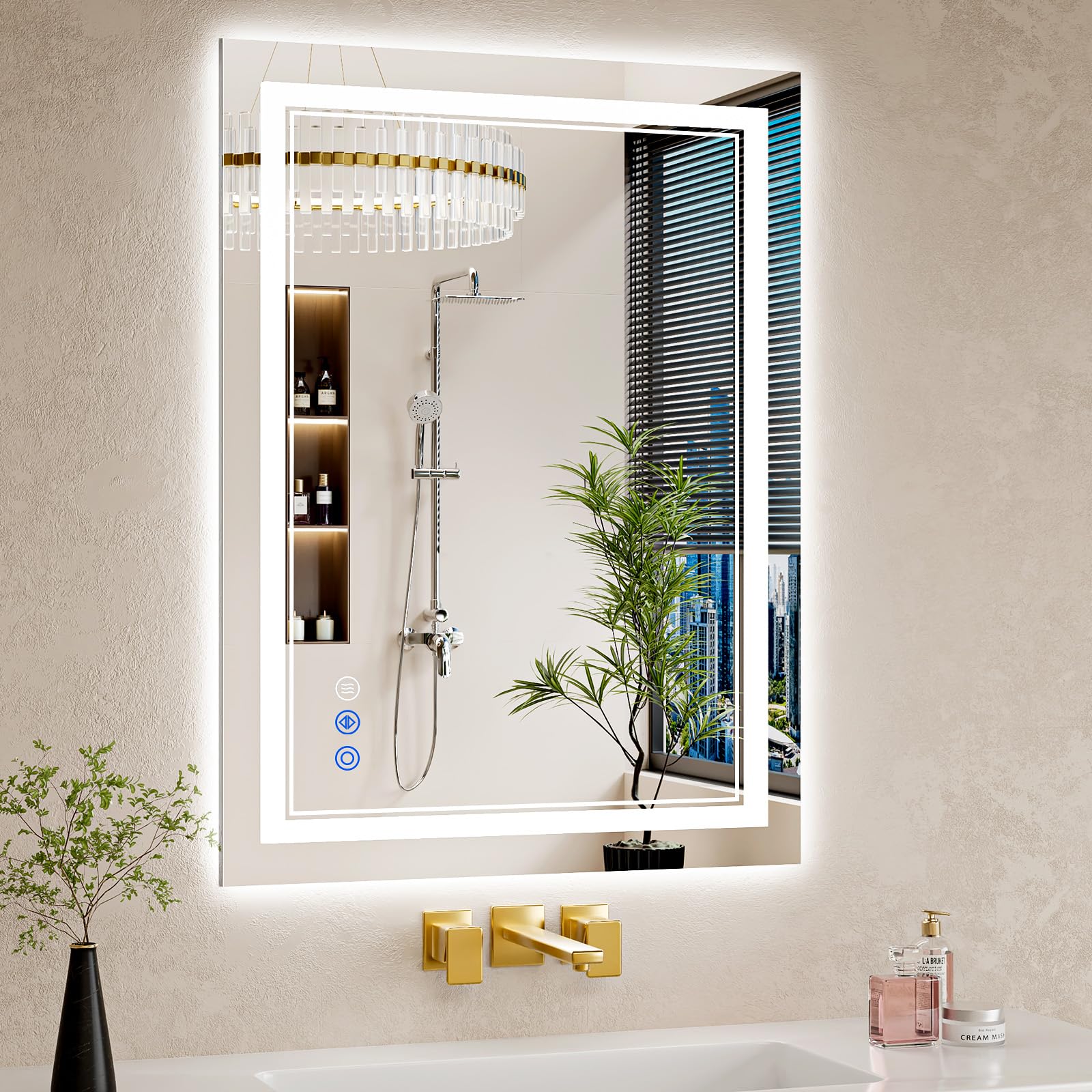 24x32 LED Bathroom Mirror with Lights Anti-Fog Backlit Front Lit Dimmable Led Vanity Mirror for Wall Lighted Bathroom