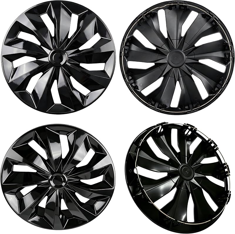 16 inch Hubcaps ABS Replacement for Steel Wheel（Non-Alloy） Snap-on Set of 4 | Stylish Durable R16 Universal-fit Wheel Cover Hub Caps Iron Rims Tire Cap Upgrade Your Cars Trucks Sedans SUV Vans（16"，Black）