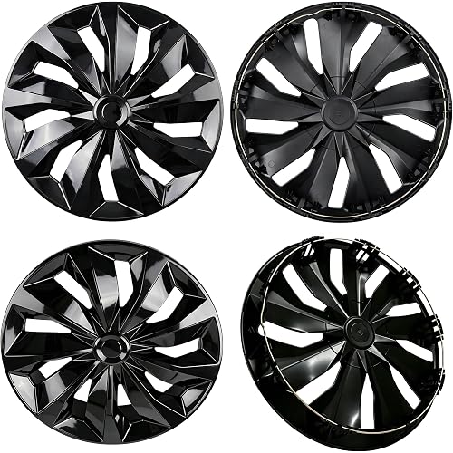 Hubcaps Wheel Cover Replacement R16 Size Hub Cap Universal-Fit Steel Wheel Rim Caps ABS Tire Covers for Most Cars Trucks Sedans SUV -Set of 4（16-inch，Black）
