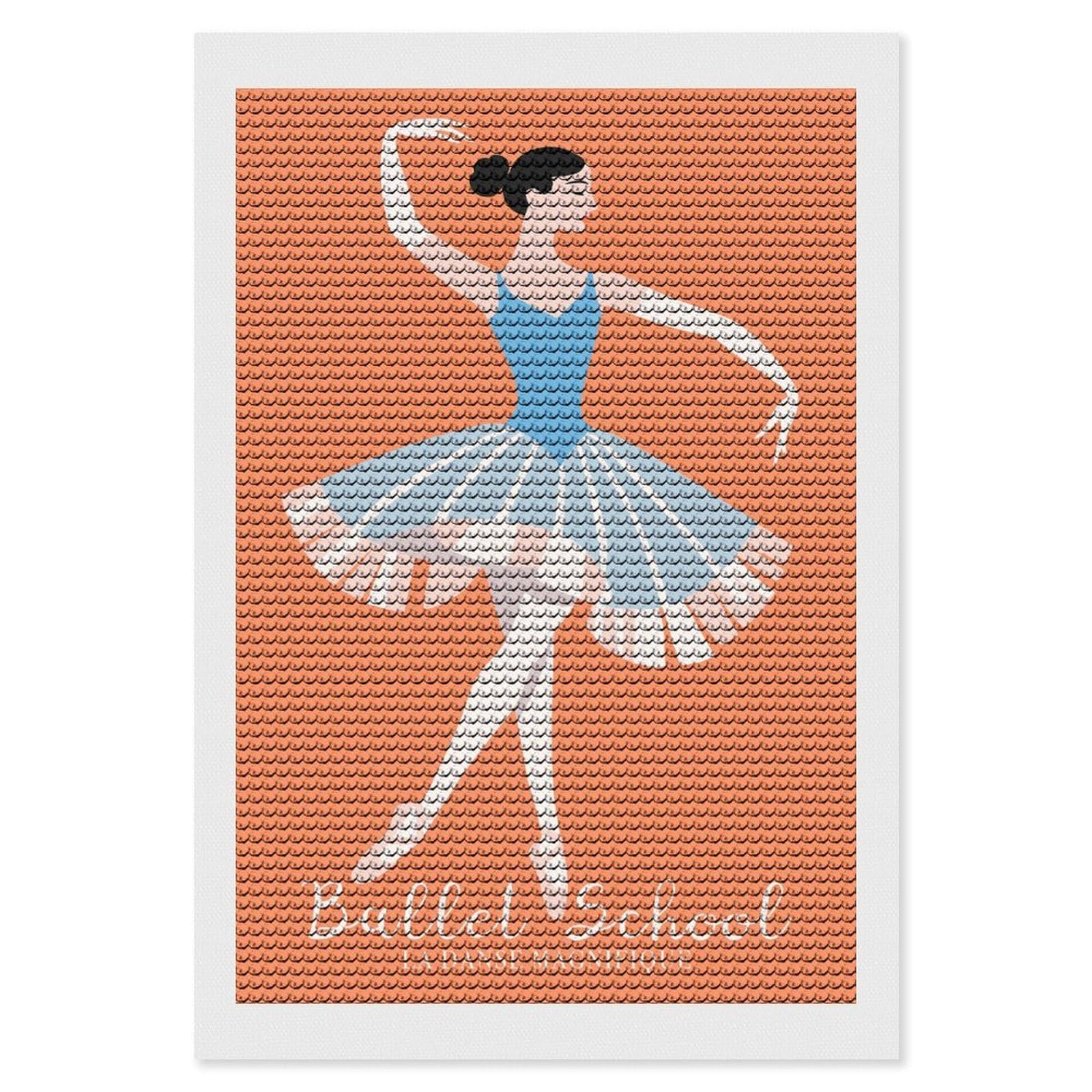 Junmoney Ballet School Diamond Painting Set 8"x12", Sparkling Round Gems, Decorate Your Room, Fun Craft Experience, Modern Decor