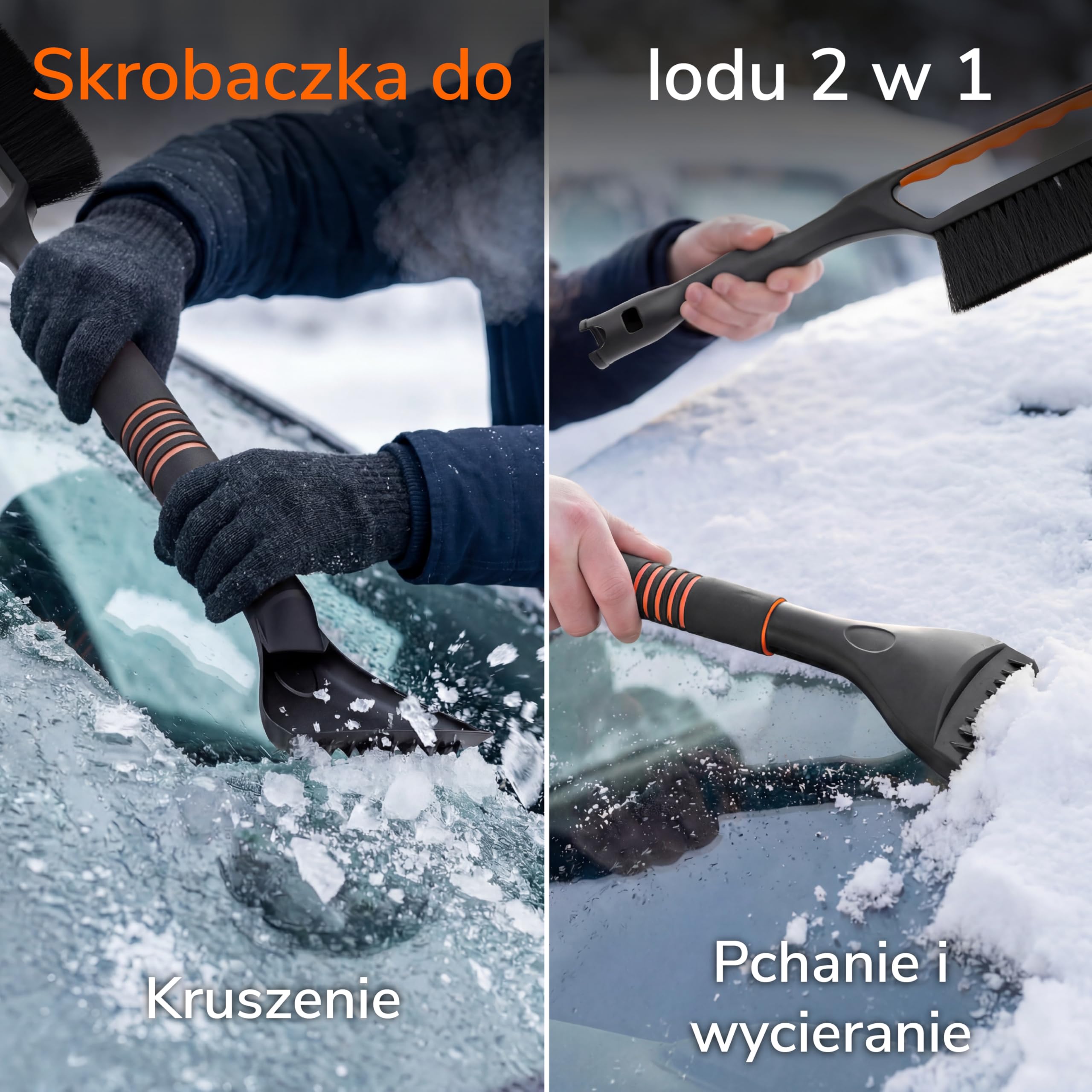 Upgrade4cars 2 x skrobaczka samochodowa z miotłą wysokiej jakości i stabilna, wysokiej jakości szczotka do śniegu chroni lakier i długa | regulowana skrobaczka do szyb w zestawie z ergonomicznym