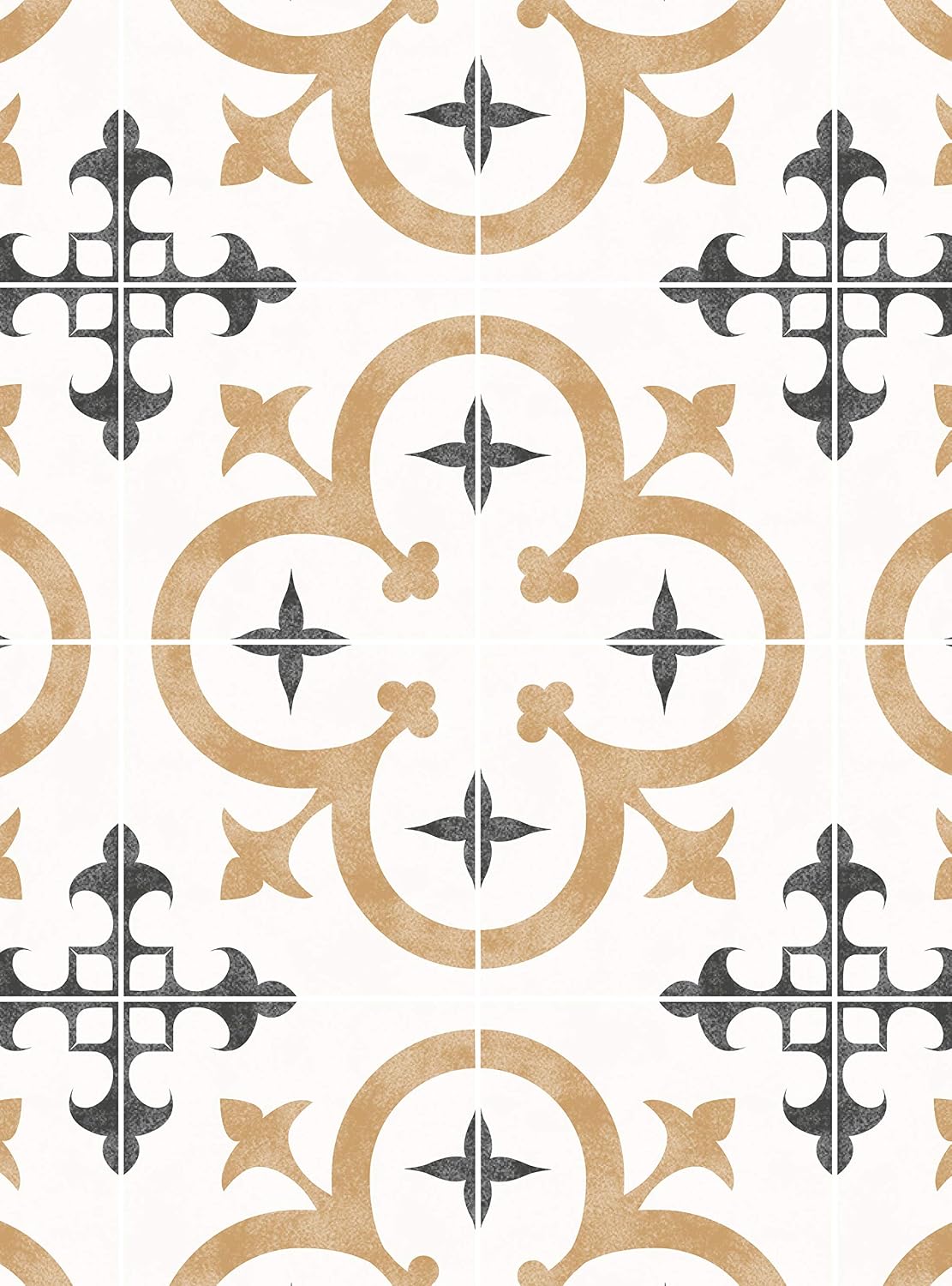 Simple Shapes Flower Moroccan Tile Wallpaper - Peel and Stick (Mustard, Single Sheet 2ft x 9ft)