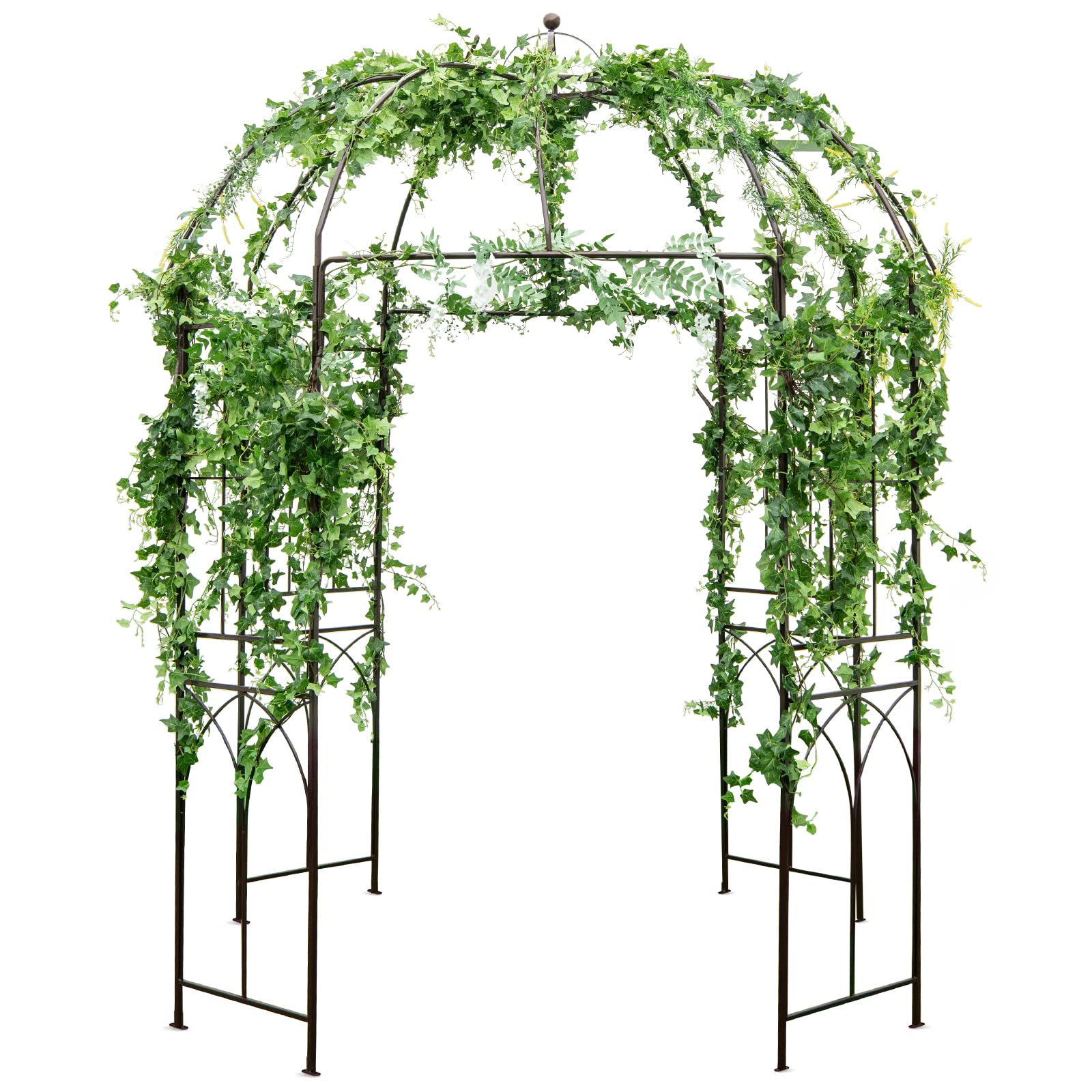 GOPLUS Arche de Jardin Rosier, Plantes Grimpantes Forme de Cage à Oiseaux Pavillon Arche de Jardin Treillis en Arche de Style Français pour Mariage, Fête, Cérémonie, 211x211x256cm