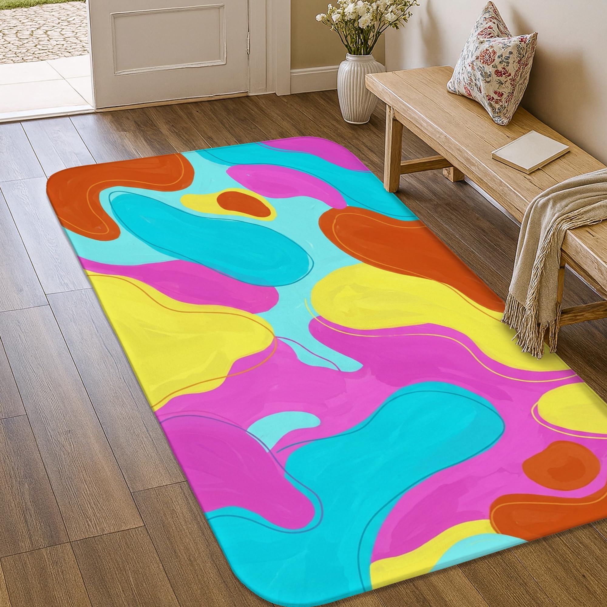 Alfombra de área de remolinos moderna abstracta 3x5 antideslizante color turquesa
