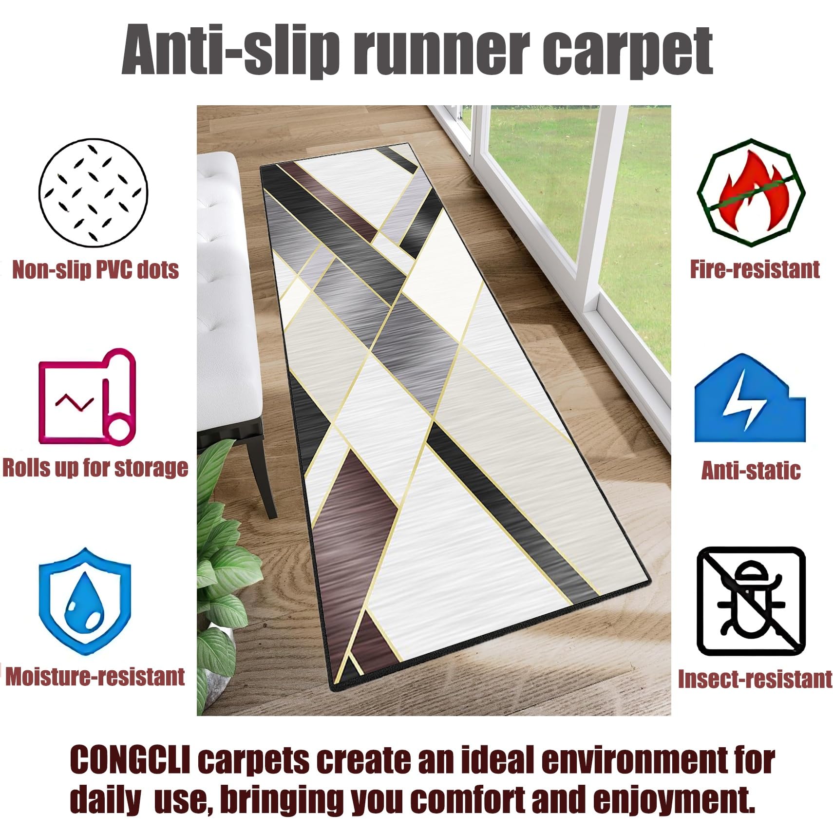 Tappeto Cucina Passatoia 90 x 150 cm Lavabile Antiscivolo e Multiuso Resistente All'Usura Antimacchia Tappeto Runner Cucina per Soggiorno Camera da Letto Corridoio, C