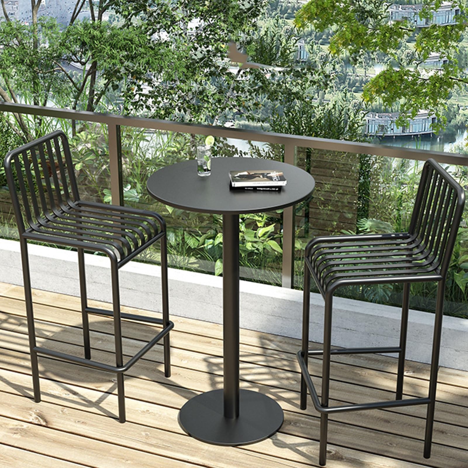 Table de Bar Ronde en métal Noir - Hauteur comptoir idéale pour Une Utilisation intérieure/extérieure - Parfaite comme comptoir de Bar, de Cuisine ou de Dessert.