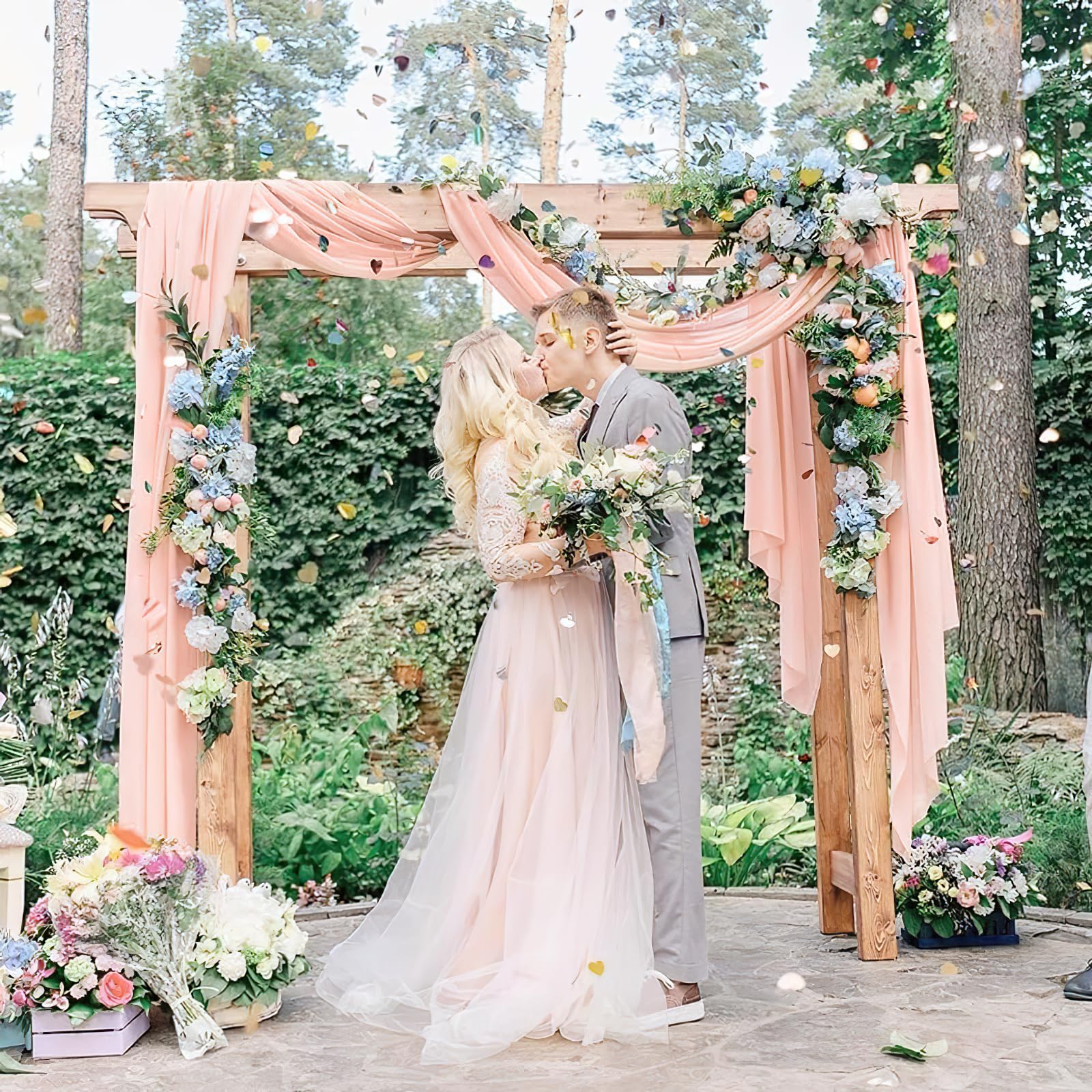 Amazon.com : MoKoHouse Wedding Arch Drapes Fabric 3 Panels Light Peach  Chiffon Fabric Photography 6 Yards Sheer Drapes for Wedding Backdrop  Ceremony Stage Reception Decoration : Electronics