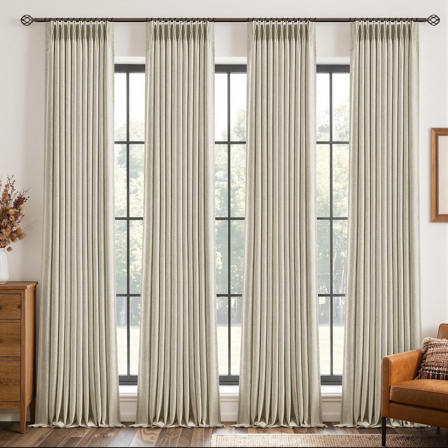 MIULEE 4 Panels Pinch Pleated Blackout Curtains 40"x96" Burlywood Birch